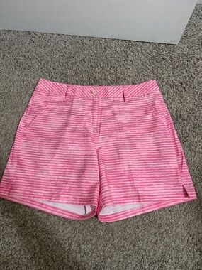 Puma Women's Pink Striped Athletic Button Shorts with Pockets Size 8